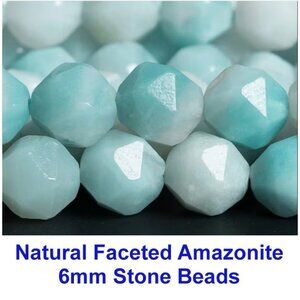 Natural Faceted Amazonite Stone Beads 6mm  15" Strand